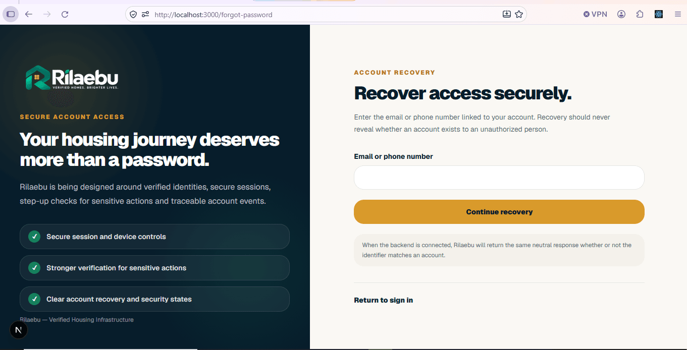 Rilaebu password recovery interface