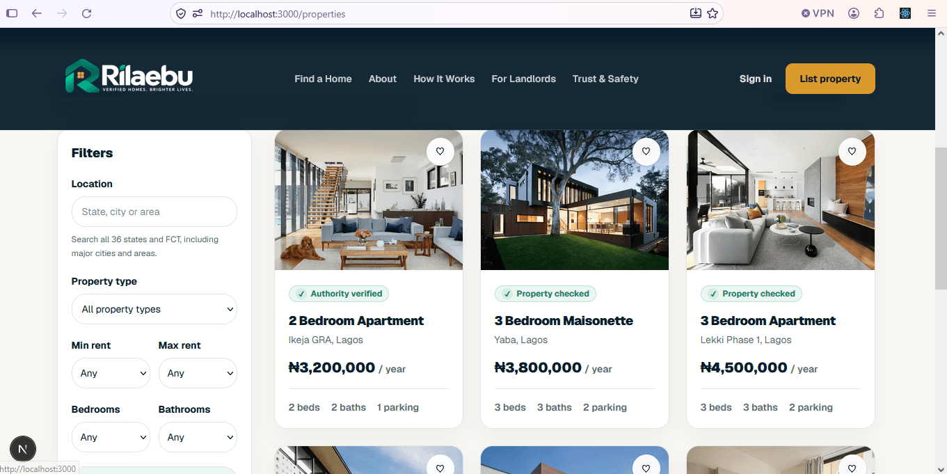 Rilaebu property search interface