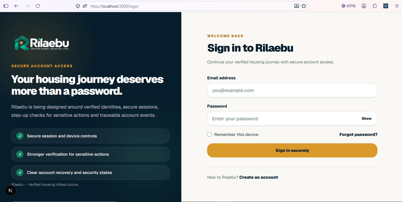 Rilaebu sign-in interface
