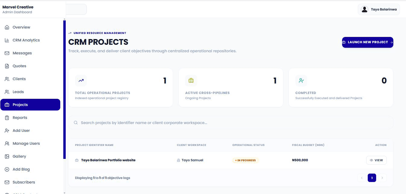 Project management page